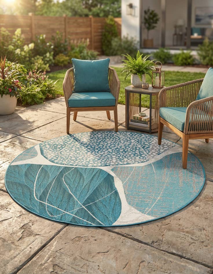 Detail image of 5' 3 x 5' 3  Washable Modern Indoor / Outdoor Round Rug