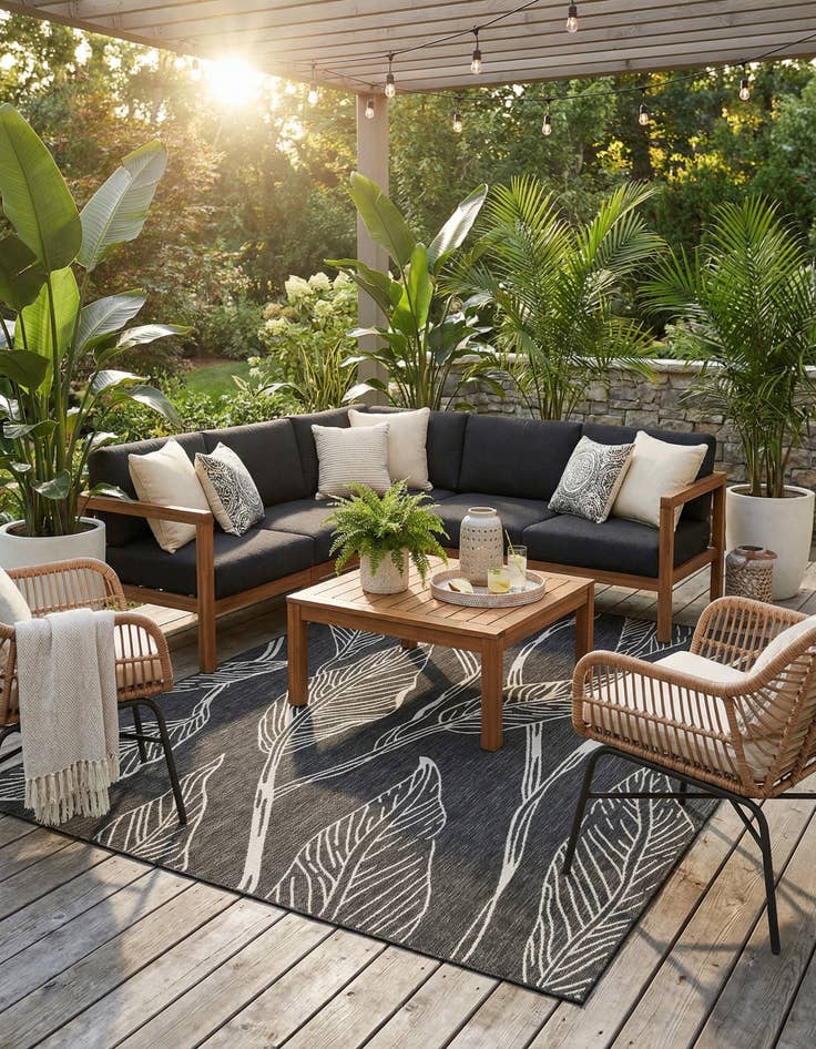 Detail image of 7' x 10'  Washable Botanical Indoor / Outdoor Rug