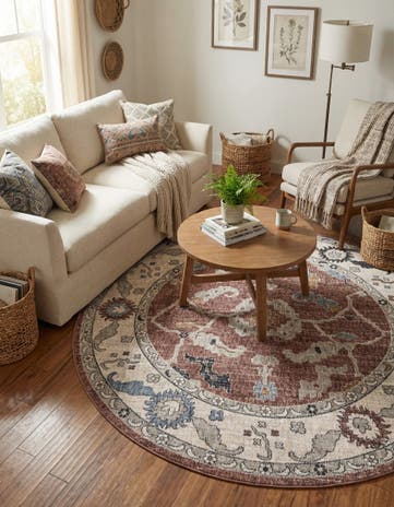 Dusty Rose Eco Traditional Round Rug