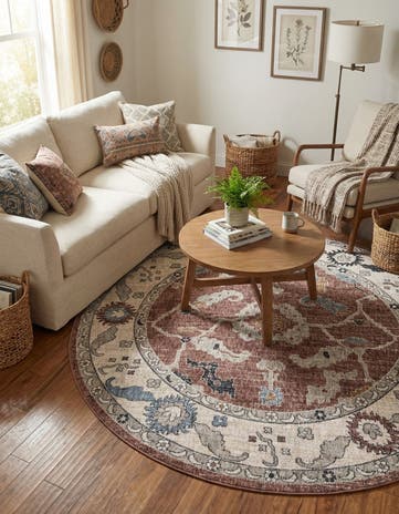 Dusty Rose Eco Traditional Round Rug
