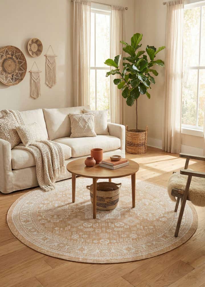 7' 10 x 7' 10 Easy-Clean Aztec Indoor / Outdoor Round Rug