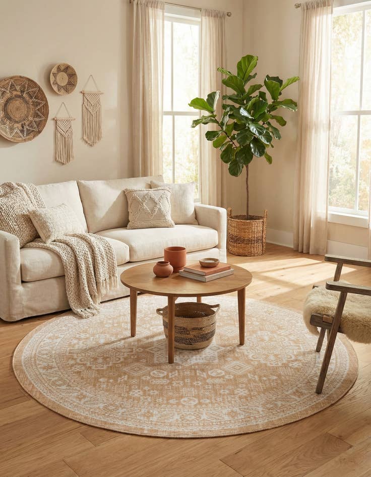 Detail image of  7' 10 x 7' 10  Washable Aztec Indoor / Outdoor Round Rug