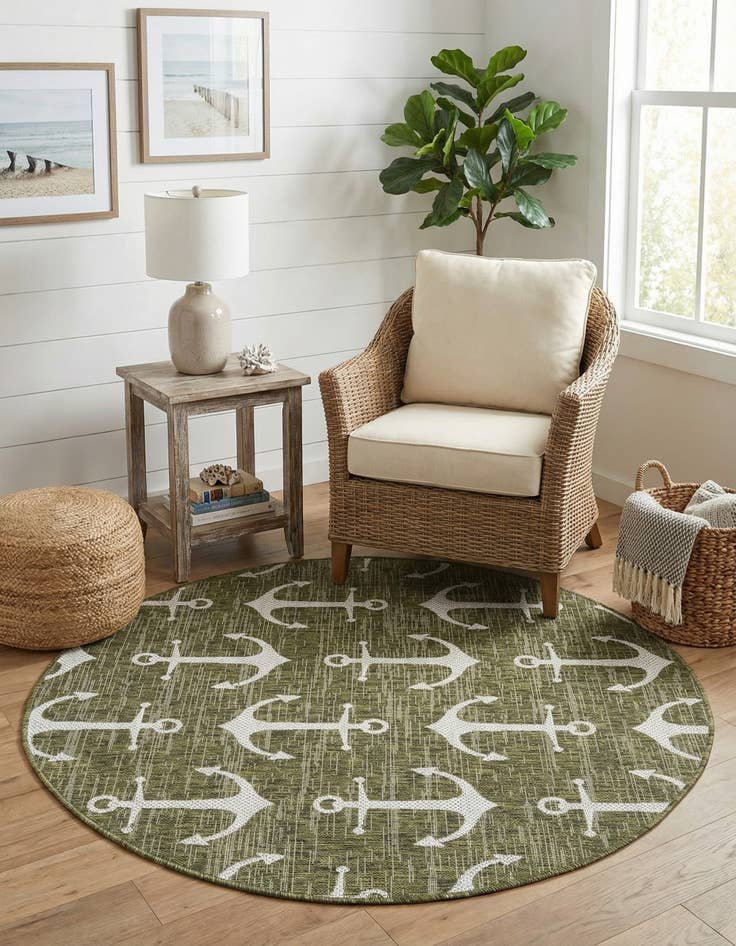 Detail image of 5' 3 x 5' 3  Washable Coastal Indoor / Outdoor Round Rug