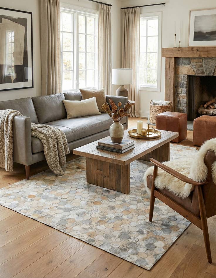 Detail image of  4' 1 x 6' 1 Cowhide Stocks Rug