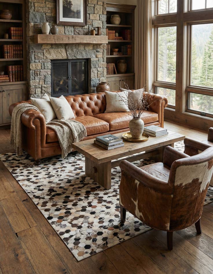 Detail image of 5' 1 x 8' 2 Cowhide Leather Rug