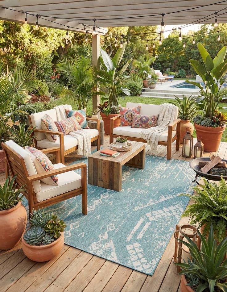 Detail image of 10' x 13'  Washable Bohemian Indoor / Outdoor Rug