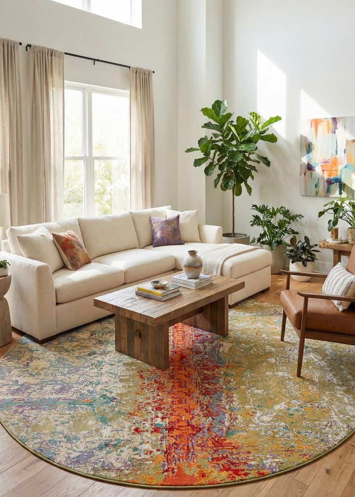 12' x 12' Easy-Clean Modern Indoor / Outdoor Round Rug