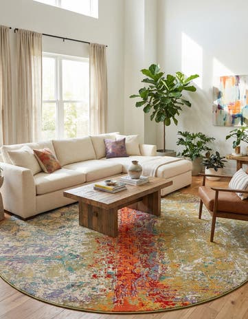 12' x 12' Easy-Clean Modern Indoor / Outdoor Round Rug