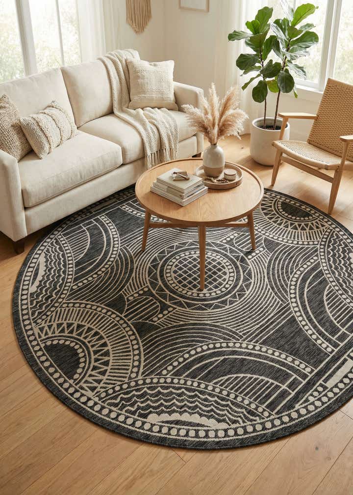 7' 10 x 7' 10 Easy-Clean Traditional Indoor / Outdoor Round Rug