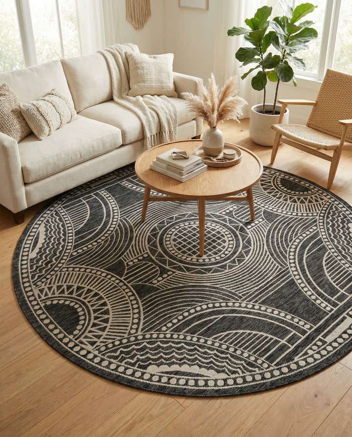 7' 10 x 7' 10 Easy-Clean Traditional Indoor / Outdoor Round Rug