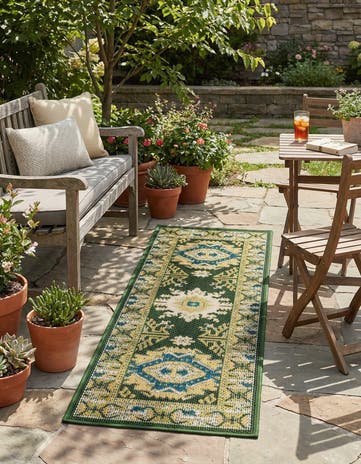Green Easy-Clean Baja Indoor / Outdoor Runner Rug