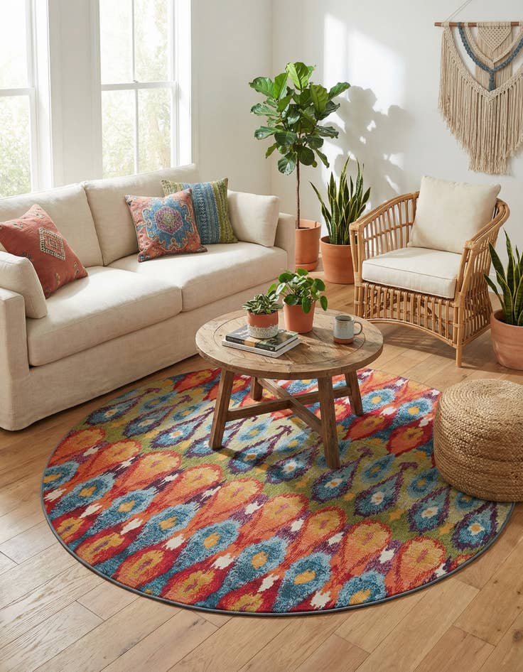 Detail image of 8' x 8'  Washable Modern Indoor / Outdoor Round Rug