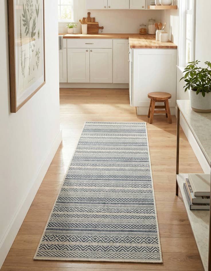 Detail image of 2' x 6'  Washable Striped Indoor / Outdoor Runner Rug