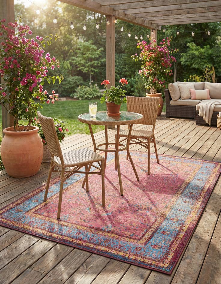 Detail image of 4' 1 x 6' 1  Washable Traditional Indoor / Outdoor Rug