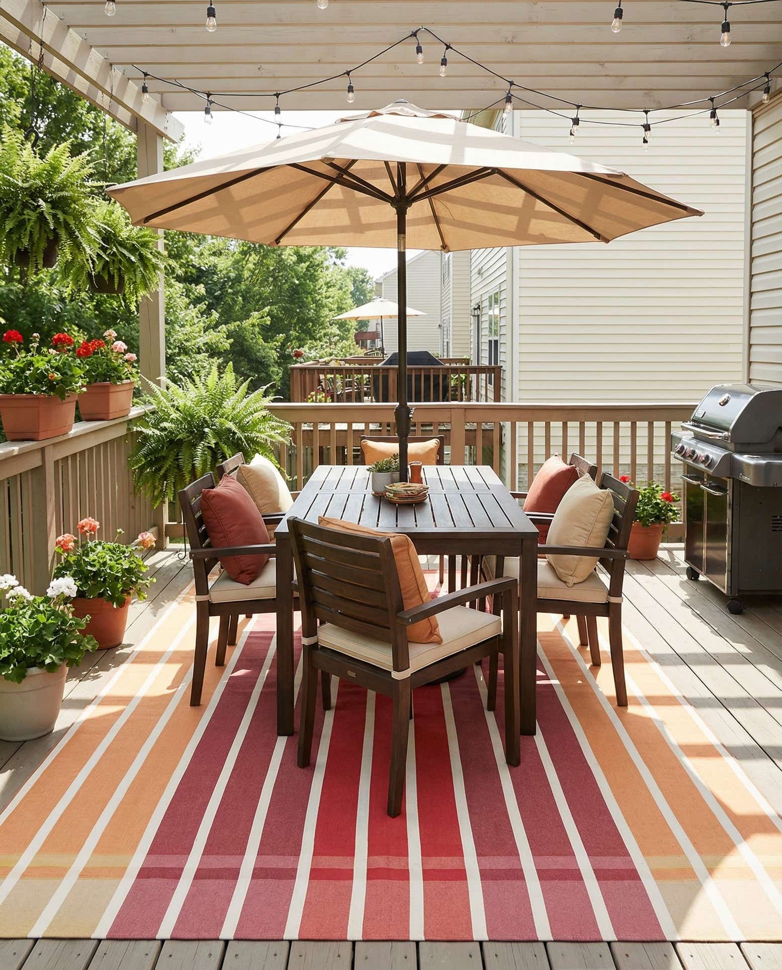 9' x 12' Easy-Clean Striped Indoor / Outdoor Rug