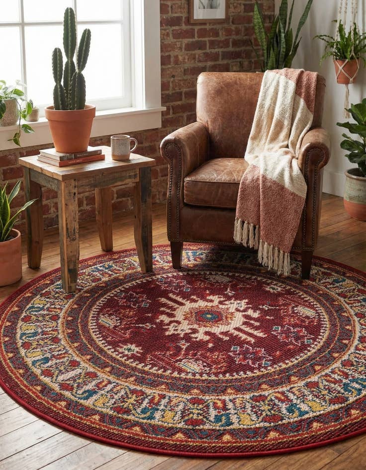 Detail image of 4' x 4'  Washable Baja Indoor / Outdoor Round Rug
