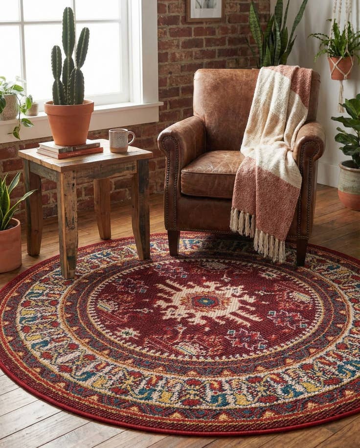 Detail image of 4' x 4' Easy-Clean Baja Indoor / Outdoor Round Rug