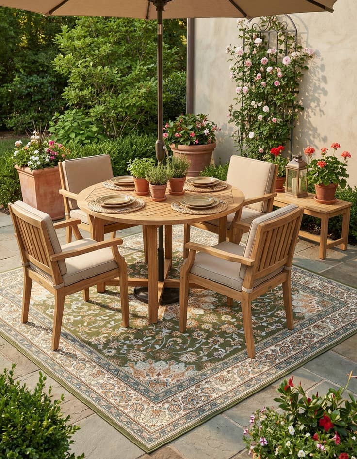 Detail image of 7' 10 x 7' 10  Washable Traditional Indoor / Outdoor Square Rug