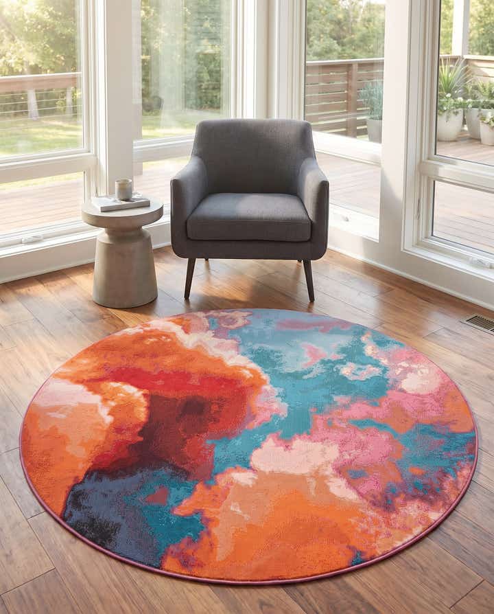 5' 3 x 5' 3 Easy-Clean Modern Indoor / Outdoor Round Rug