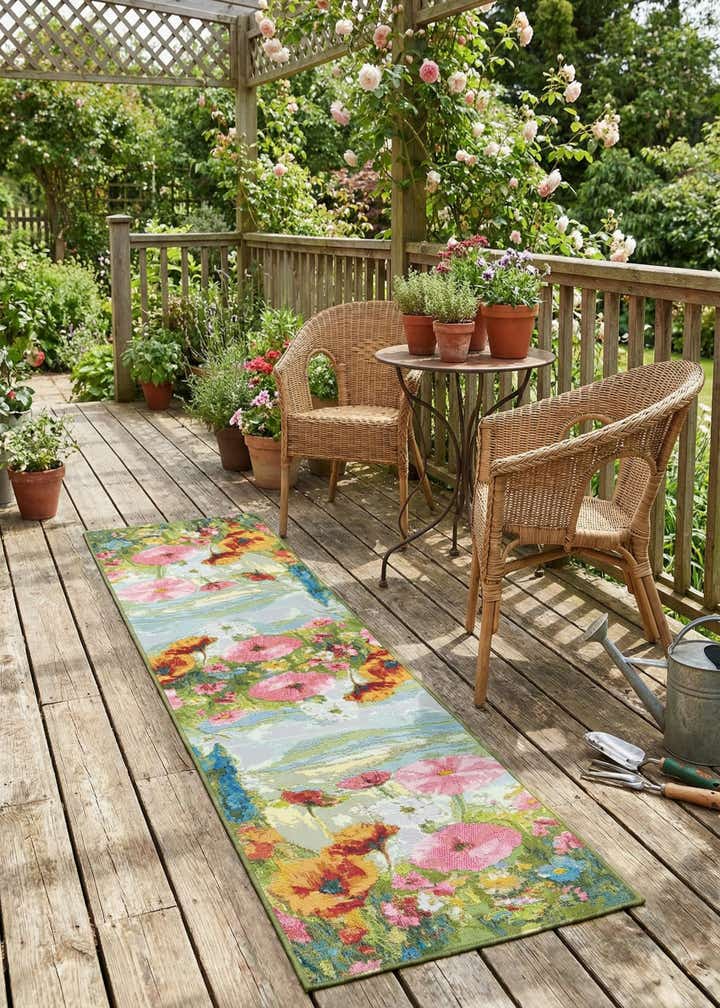 2' x 8' Easy-Clean Botanical Indoor / Outdoor Runner Rug