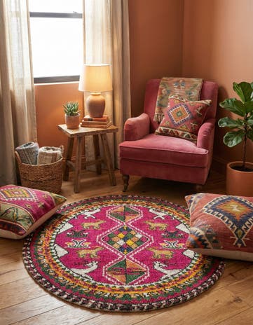 Pink Washable Mesa Round Rug