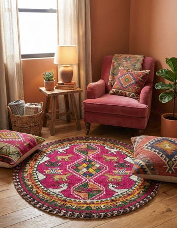 Pink Washable Mesa Round Rug