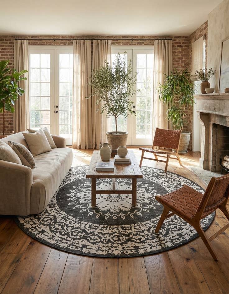 Detail image of  12' x 12'  Washable Traditional Indoor / Outdoor Round Rug