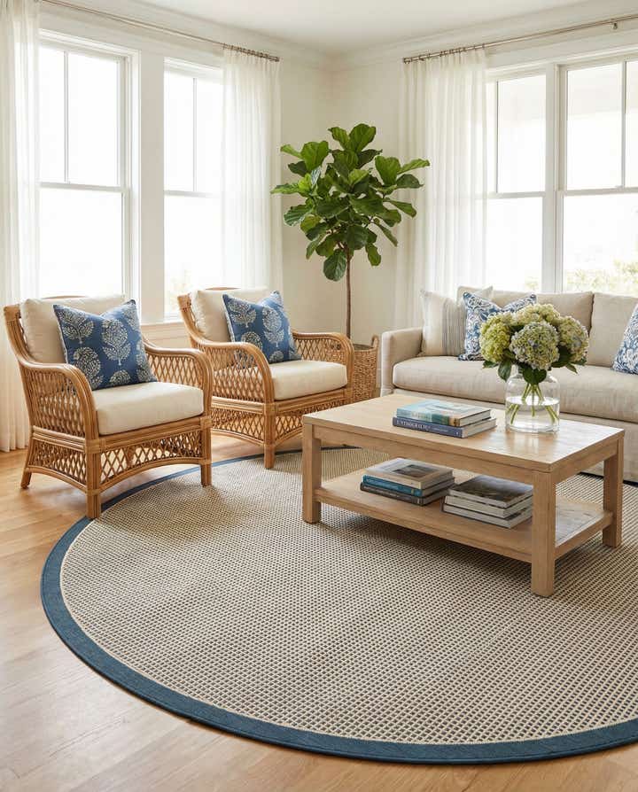 7' 10 x 7' 10 Easy-Clean Border Indoor / Outdoor Round Rug