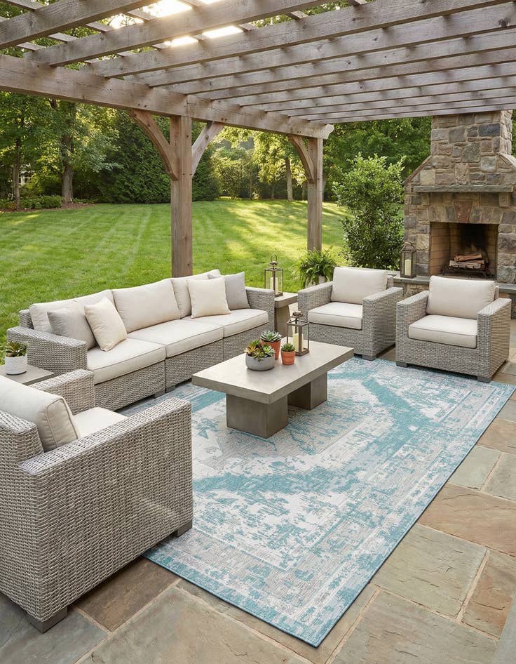 Detail image of 10' x 14'  Washable Traditional Indoor / Outdoor Rug