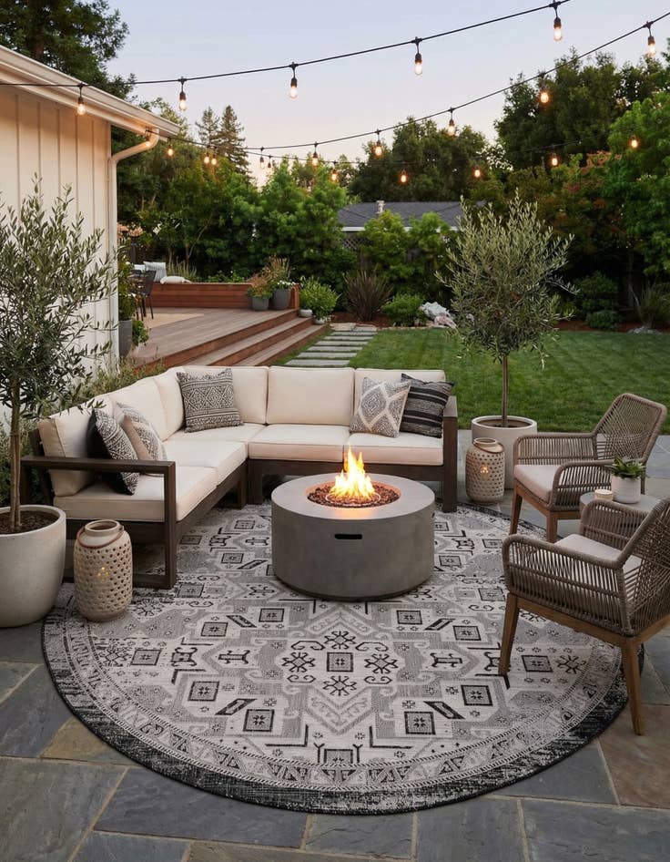 Detail image of 10' x 10'  Washable Aztec Indoor / Outdoor Round Rug