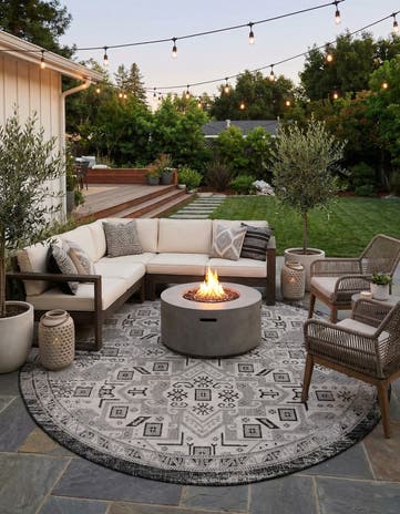 10' x 10' Easy-Clean Aztec Indoor / Outdoor Round Rug