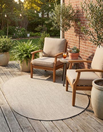 Beige Easy-Clean Solid Indoor / Outdoor Oval Rug