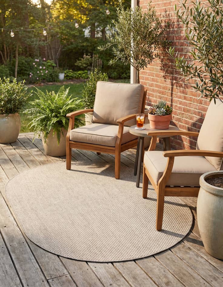 Detail image of  5' 3 x 8'  Washable Solid Indoor / Outdoor Oval Rug