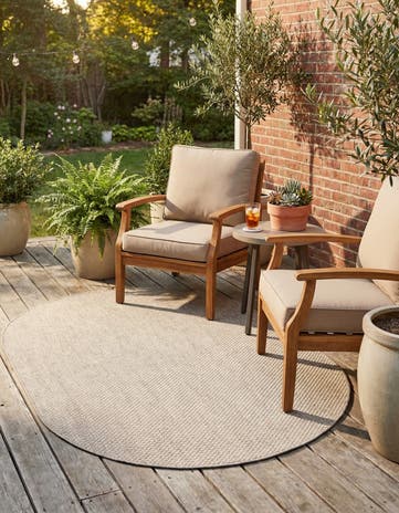 Beige Easy-Clean Solid Indoor / Outdoor Oval Rug