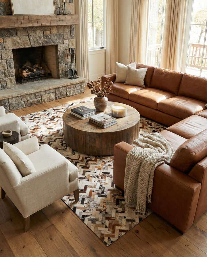 5' x 7' 8 Cowhide Leather Rug