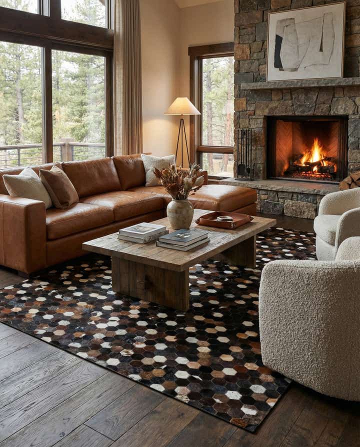 5' 1 x 8' Cowhide Leather Rug