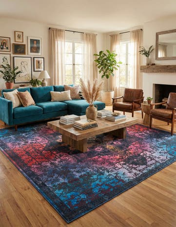 Multi Black Washable Renaissance Square Rug