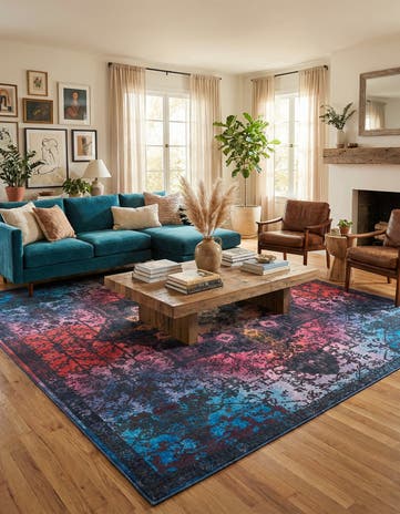 Multi Black Washable Renaissance Square Rug