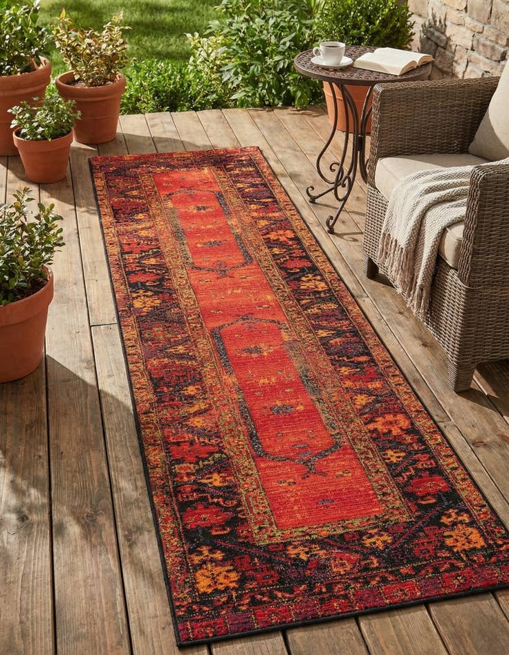 Detail image of 2' 7 x 10' Easy-Clean Tribal Indoor / Outdoor Runner Rug
