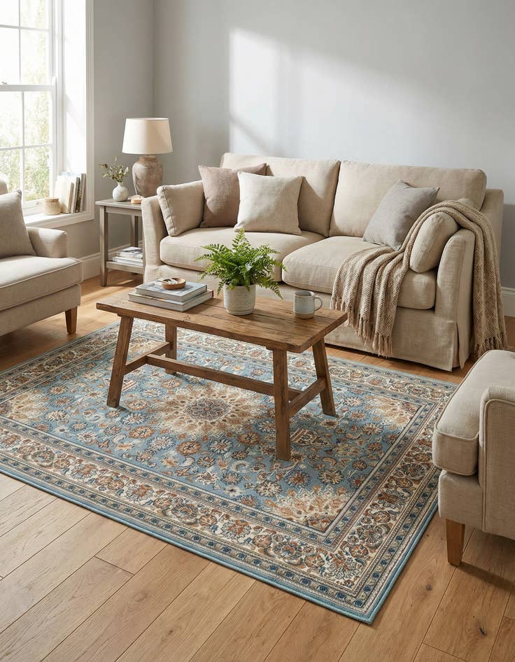 Detail image of  4' 1 x 6' 1  Washable Traditional Indoor / Outdoor Rug