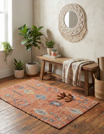 Rust Red Hand Woven Chenille Jute Rug