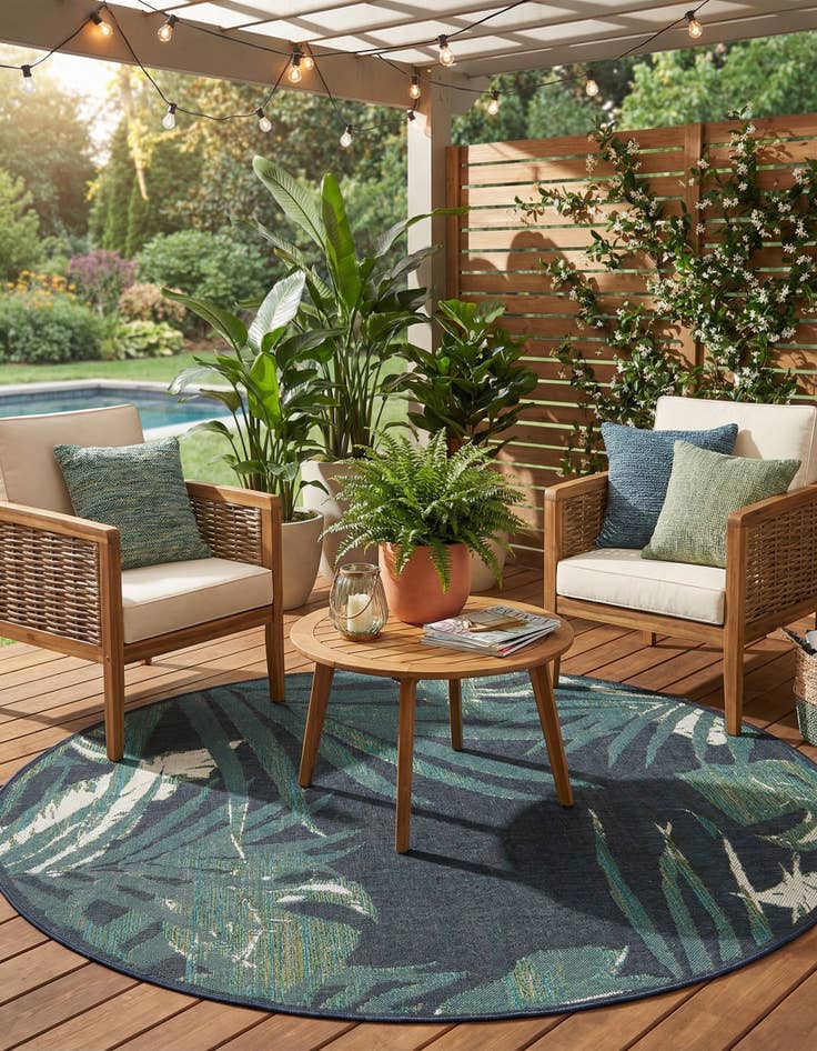 Detail image of 7' 10 x 7' 10  Washable Baja Indoor / Outdoor Round Rug