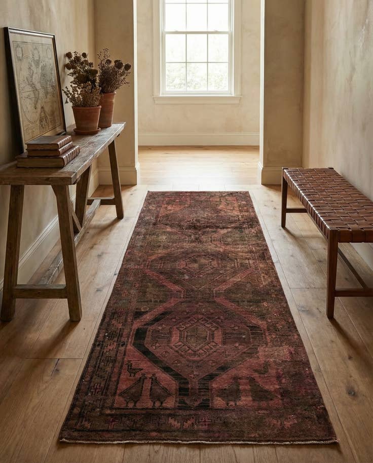 Detailansicht von 120cm x 315cm Handgeknüpft Ultra Vintage Persisch Wolle Läufer Teppich