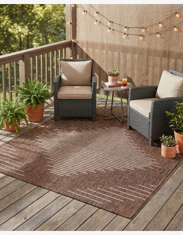 Brown Easy-Clean Modern Indoor / Outdoor Square Rug