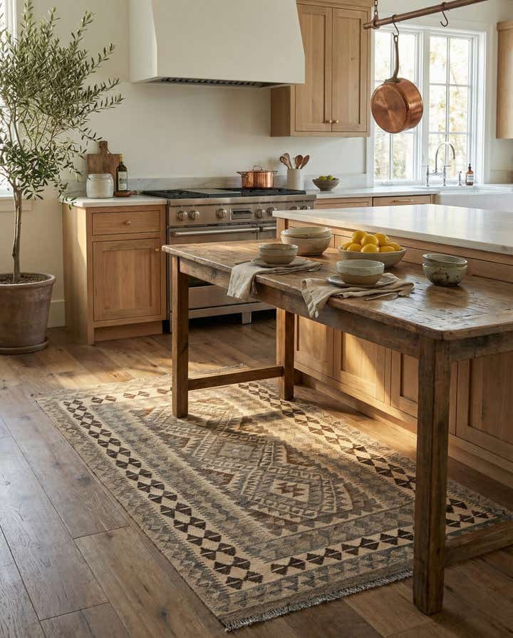 3' 11 x 6' 3 Hand Woven Kilim Maymana Wool Rug