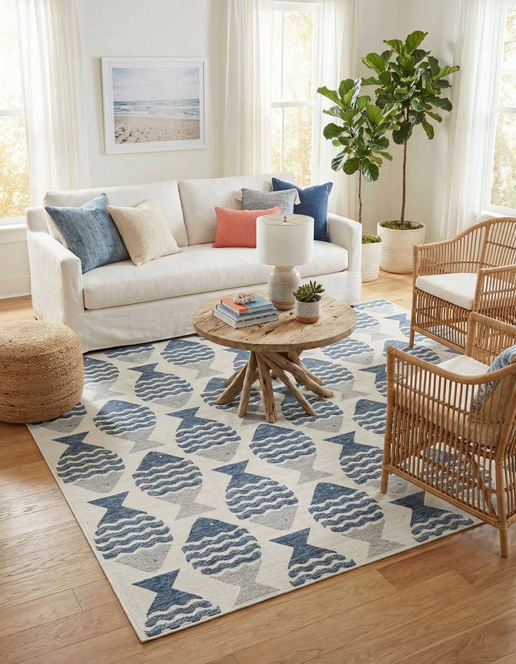 Detail image of 10' x 10'  Washable Coastal Indoor / Outdoor Square Rug