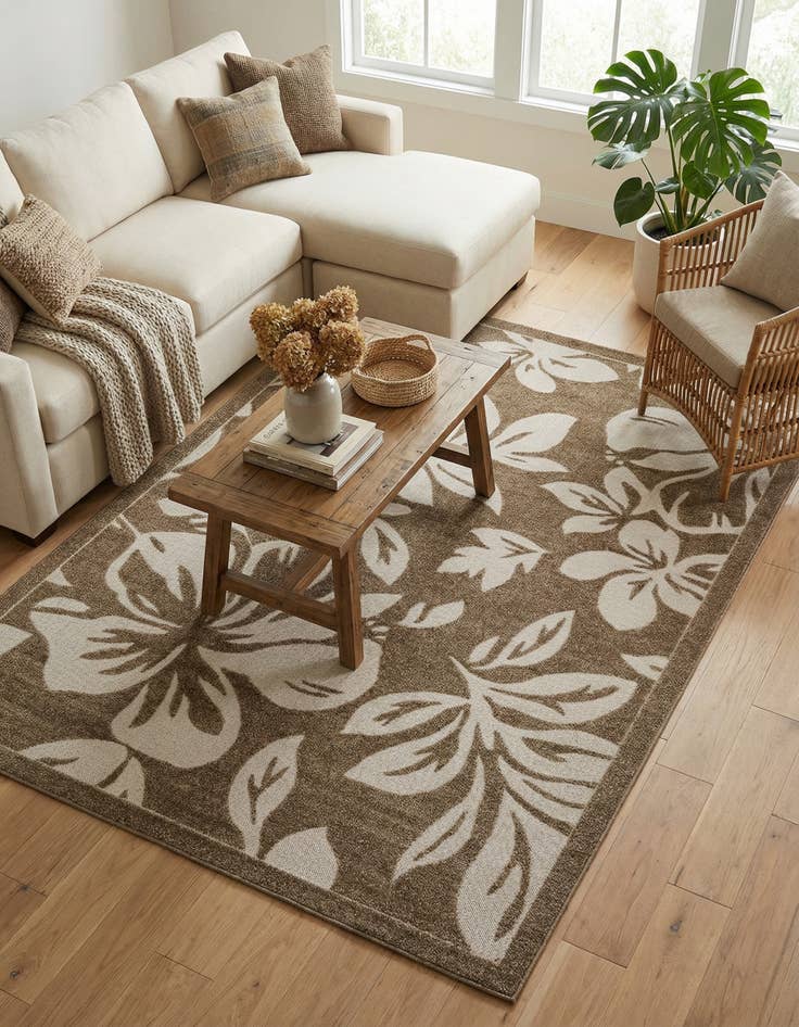 Detail image of 7' x 10'  Washable Botanical Indoor / Outdoor Rug