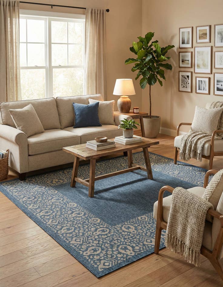 Detail image of 6' x 6'  Washable Border Indoor / Outdoor Square Rug