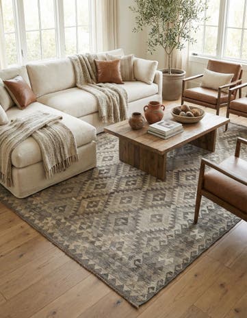 6' 11 x 9' 7 Hand Woven Kilim Maymana Wool Rug