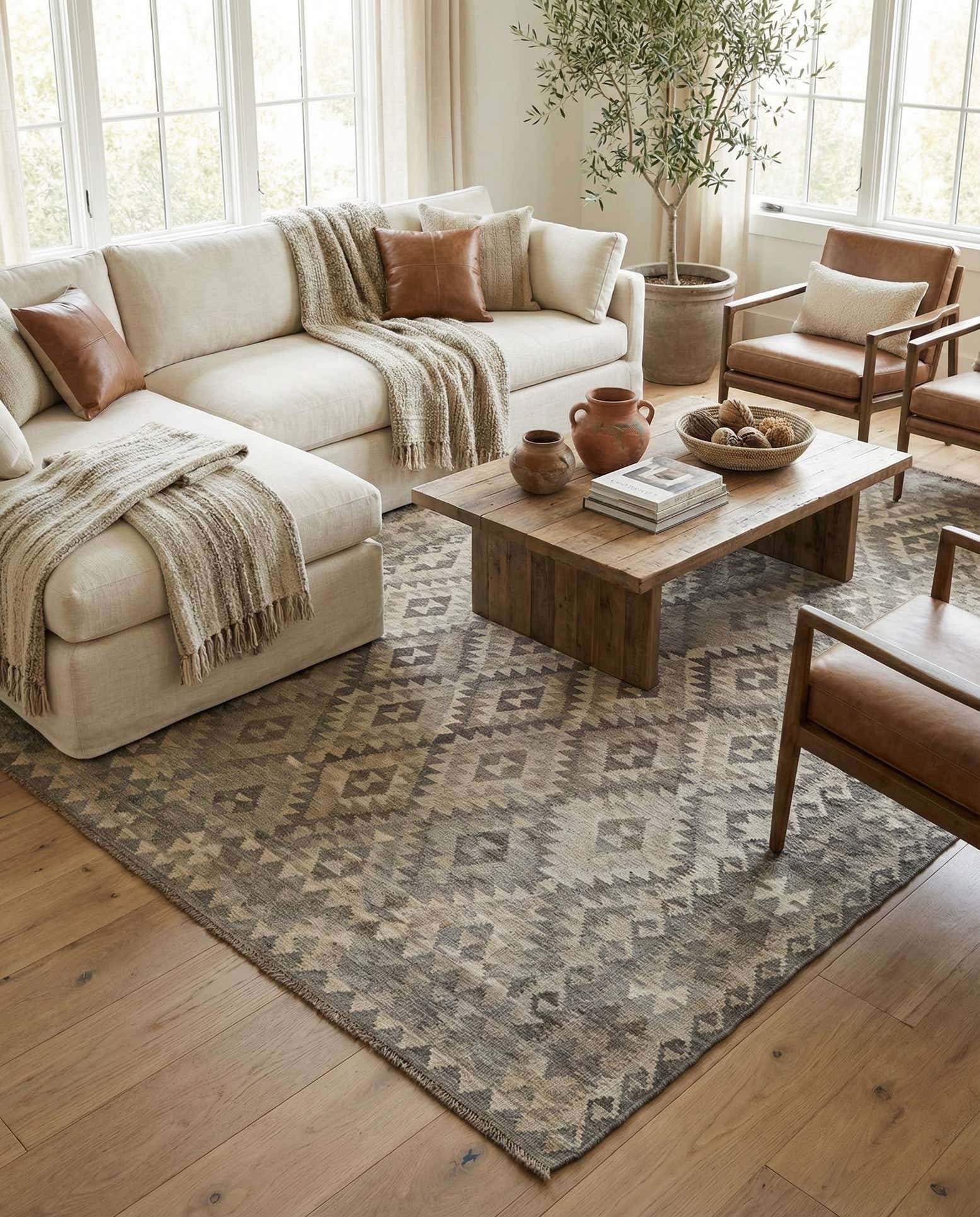 6' 11 x 9' 7 Hand Woven Kilim Maymana Wool Rug